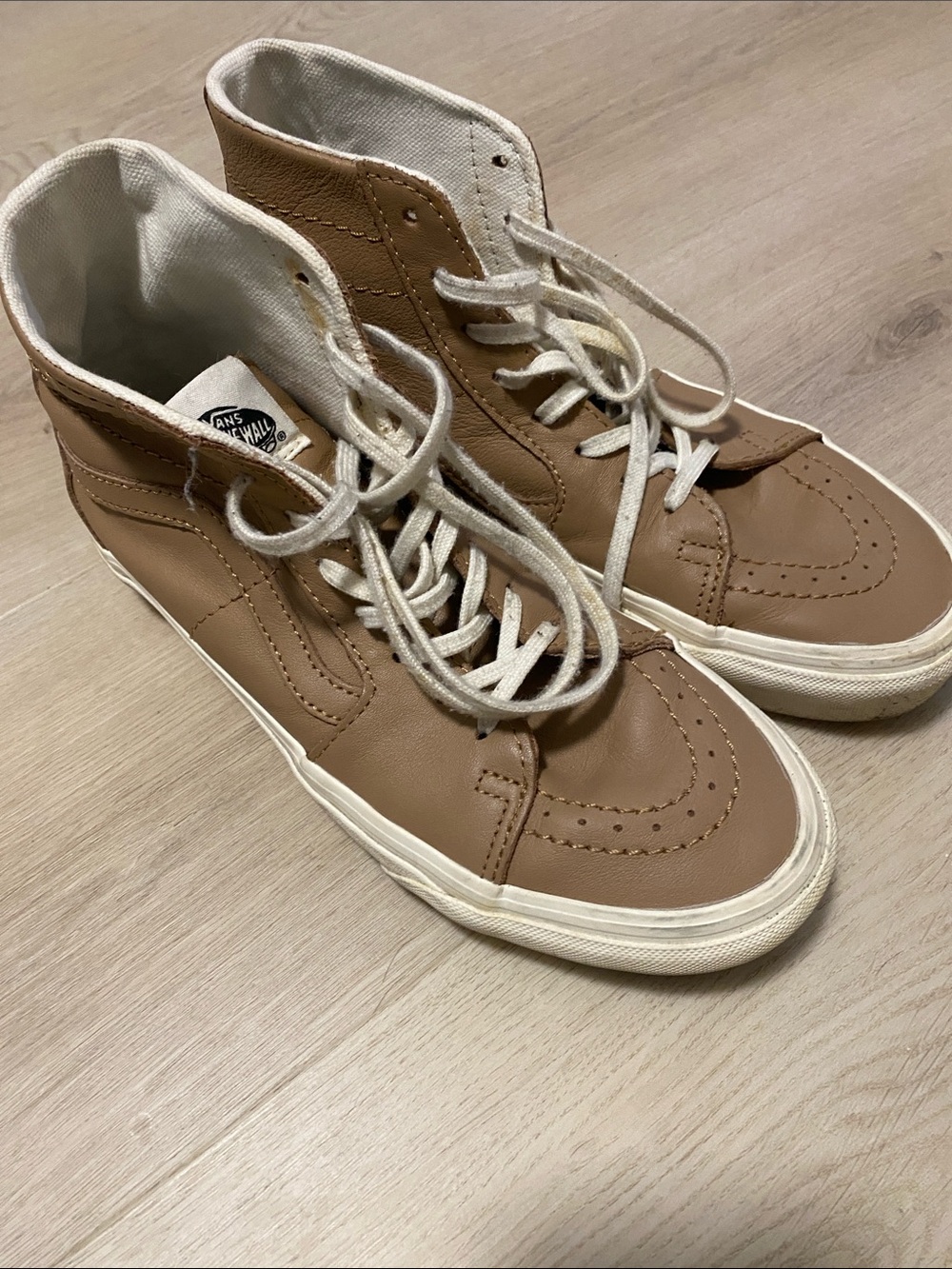 Vans High-Top Leather Sneakers in tan  and White